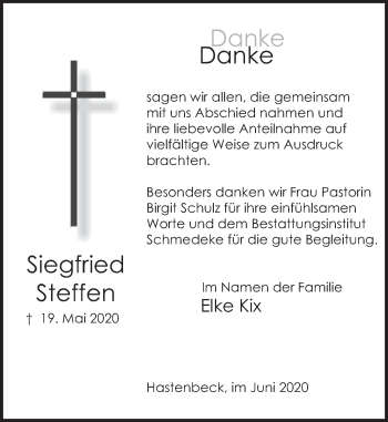 Traueranzeige von Siegfried Steffen von Deister- und Weserzeitung