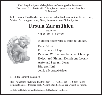 Traueranzeige von Ursula Zurmühlen von Deister- und Weserzeitung