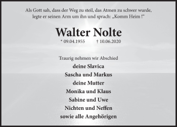 Traueranzeige von Walter Nolte von Deister- und Weserzeitung
