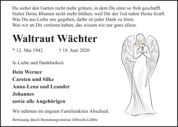 Traueranzeige von Waltraut Wächter von Deister- und Weserzeitung