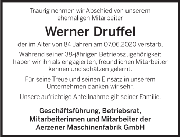Traueranzeige von Werner Druffel von Deister- und Weserzeitung