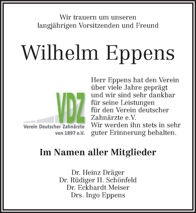  Traueranzeige für Wilhelm Eppens vom 20.06.2020 aus Neue Deister-Zeitung
