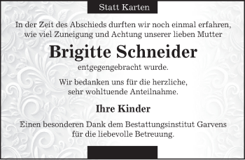 Traueranzeige von Brigitte Schneider von Deister- und Weserzeitung