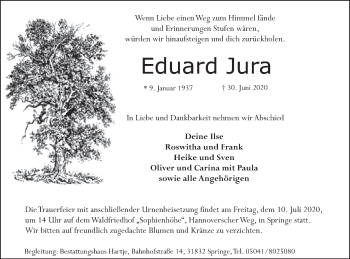 Traueranzeige von Eduard Jura von Neue Deister-Zeitung