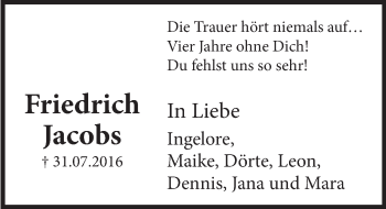 Traueranzeige von Friedrich Jacobs von Deister- und Weserzeitung