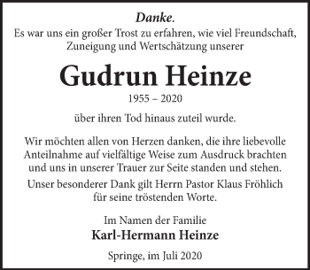 Traueranzeige von Gudrun Heinze von Neue Deister-Zeitung