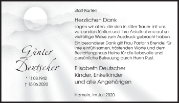 Traueranzeige von Günter Deutscher von Deister- und Weserzeitung