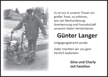 Traueranzeige von Günter Langer von Deister- und Weserzeitung