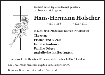 Traueranzeige von Hans-Hermann Hölscher von Deister- und Weserzeitung
