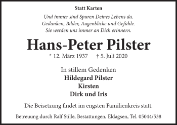 Traueranzeige von Hans-Peter Pilster von Neue Deister-Zeitung
