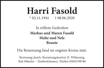 Traueranzeige von Harri Fasold von Neue Deister-Zeitung