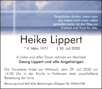 Traueranzeige von Heike Lippert von Neue Deister-Zeitung