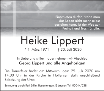 Traueranzeige von Heike Lippert von Neue Deister-Zeitung