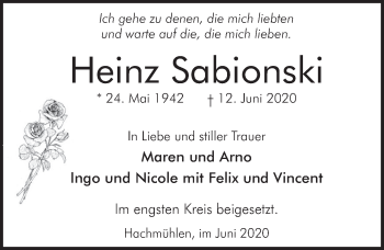 Traueranzeige von Heinz Sabionski von Neue Deister-Zeitung