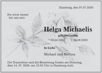 Traueranzeige von Helga Michaelis von Deister- und Weserzeitung