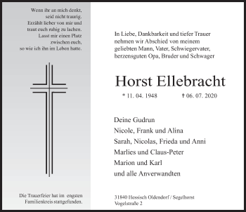 Traueranzeige von Horst Ellebracht von Deister- und Weserzeitung