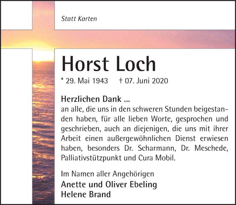  Traueranzeige für Horst Loch vom 04.07.2020 aus Neue Deister-Zeitung
