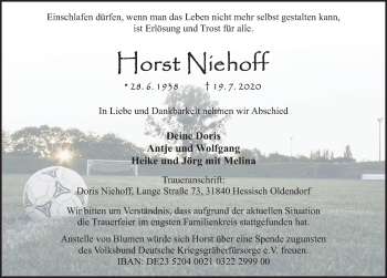 Traueranzeige von Horst Niehoff von Deister- und Weserzeitung