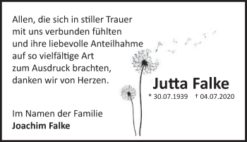 Traueranzeige von Jutta Falke von Deister- und Weserzeitung