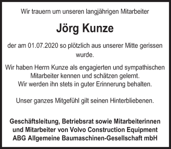 Traueranzeige von Jörg Kunze von Deister- und Weserzeitung