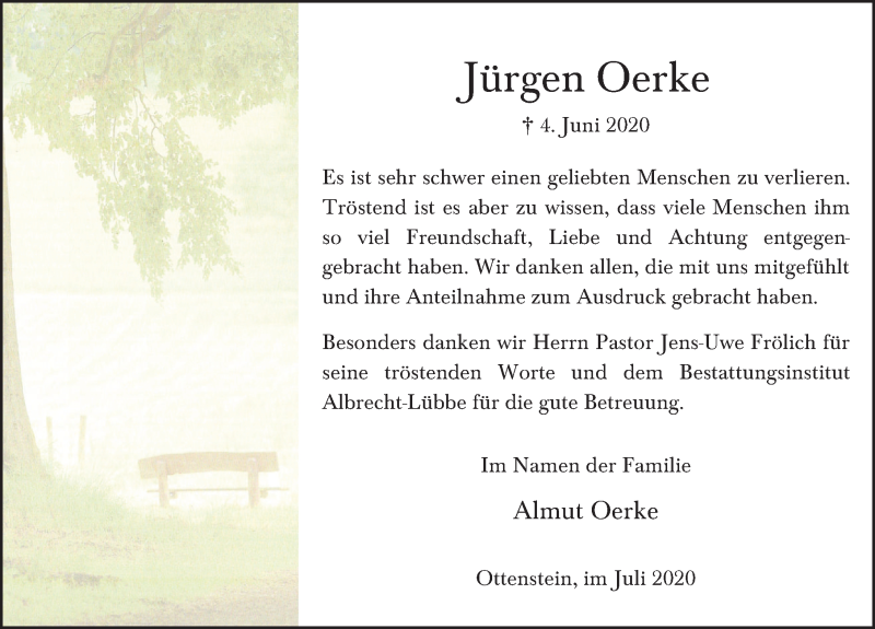  Traueranzeige für Jürgen Oerke vom 11.07.2020 aus Deister- und Weserzeitung