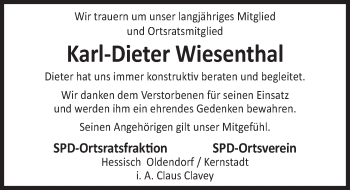 Traueranzeige von Karl-Dieter Wiesenthal von Deister- und Weserzeitung
