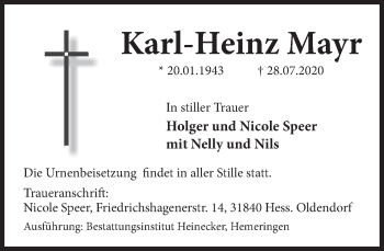 Traueranzeige von Karl-Heinz Mayr von Deister- und Weserzeitung