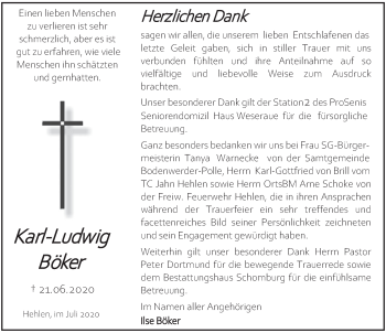 Traueranzeige von Karl-Ludwig Böker von Deister- und Weserzeitung