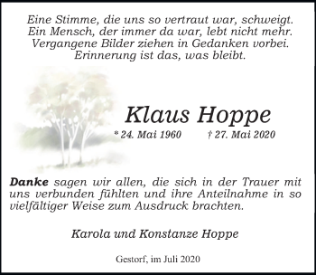 Traueranzeige von Klaus Hoppe