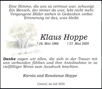 Traueranzeige von Klaus Hoppe von Neue Deister-Zeitung