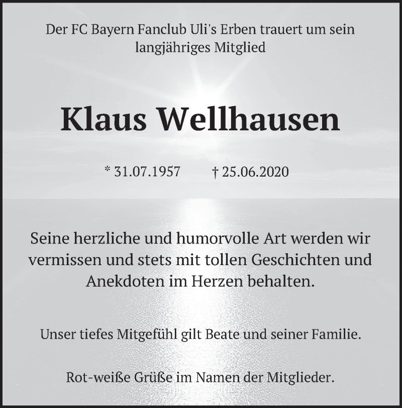  Traueranzeige für Klaus Wellhausen vom 04.07.2020 aus Deister- und Weserzeitung