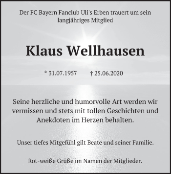 Traueranzeige von Klaus Wellhausen von Deister- und Weserzeitung
