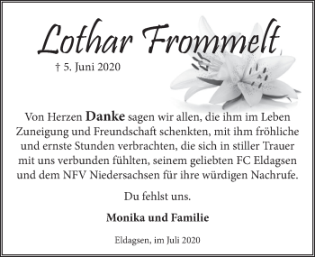Traueranzeige von Lothar Frommelt von Neue Deister-Zeitung