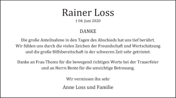 Traueranzeige von Rainer Loss von Deister- und Weserzeitung