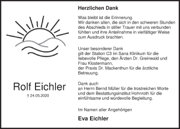 Traueranzeige von Rolf Eichler von Deister- und Weserzeitung