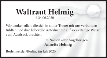 Traueranzeige von Waltraut Helmig von Deister- und Weserzeitung