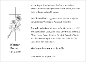 Traueranzeige von Werner Bremer von Deister- und Weserzeitung
