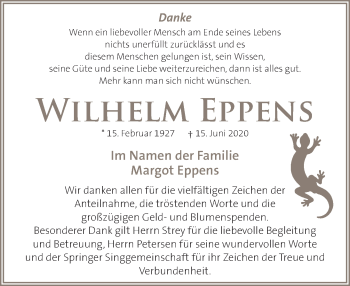 Traueranzeige von Wilhelm Eppens von Neue Deister-Zeitung
