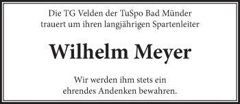 Traueranzeige von Wilhelm Meyer von Neue Deister-Zeitung