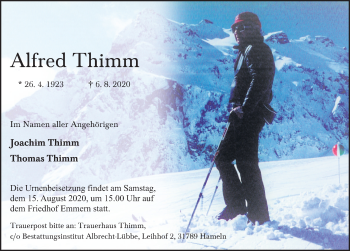 Traueranzeige von Alfred Thimm von Deister- und Weserzeitung