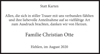 Traueranzeige von Christian Otte von Deister- und Weserzeitung