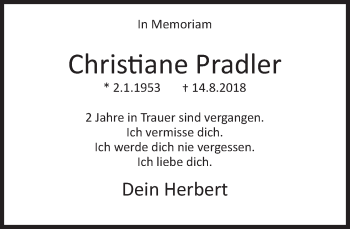 Traueranzeige von Christiane Pradler von Deister- und Weserzeitung