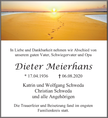 Traueranzeige von Dieter Meierhans von Deister- und Weserzeitung