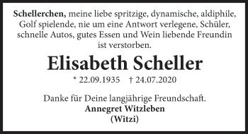 Traueranzeige von Elisabeth Scheller von Deister- und Weserzeitung
