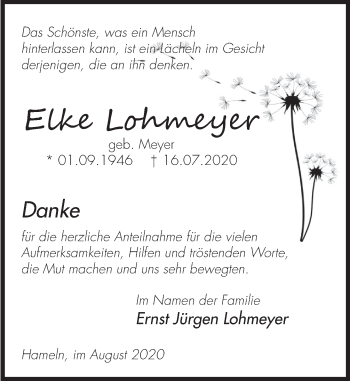 Traueranzeige von Elke Lohmeyer von Deister- und Weserzeitung