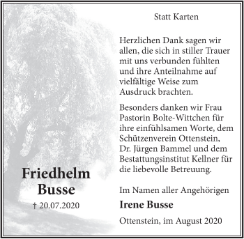 Traueranzeige von Friedhelm Busse von Deister- und Weserzeitung
