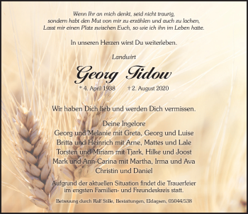 Traueranzeige von Georg Tidow von Neue Deister-Zeitung