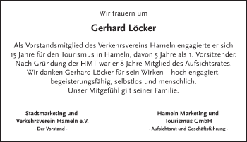 Traueranzeige von Gerhard Löcker von Deister- und Weserzeitung