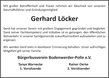 Traueranzeige von Gerhard Löcker von Deister- und Weserzeitung