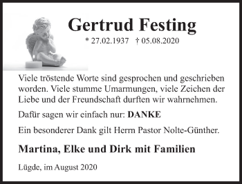 Traueranzeige von Gertrud Festing von Deister- und Weserzeitung